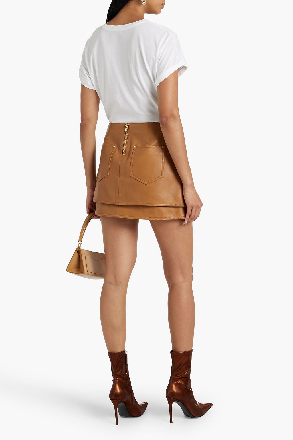 BALMAIN Layered leather mini skirt