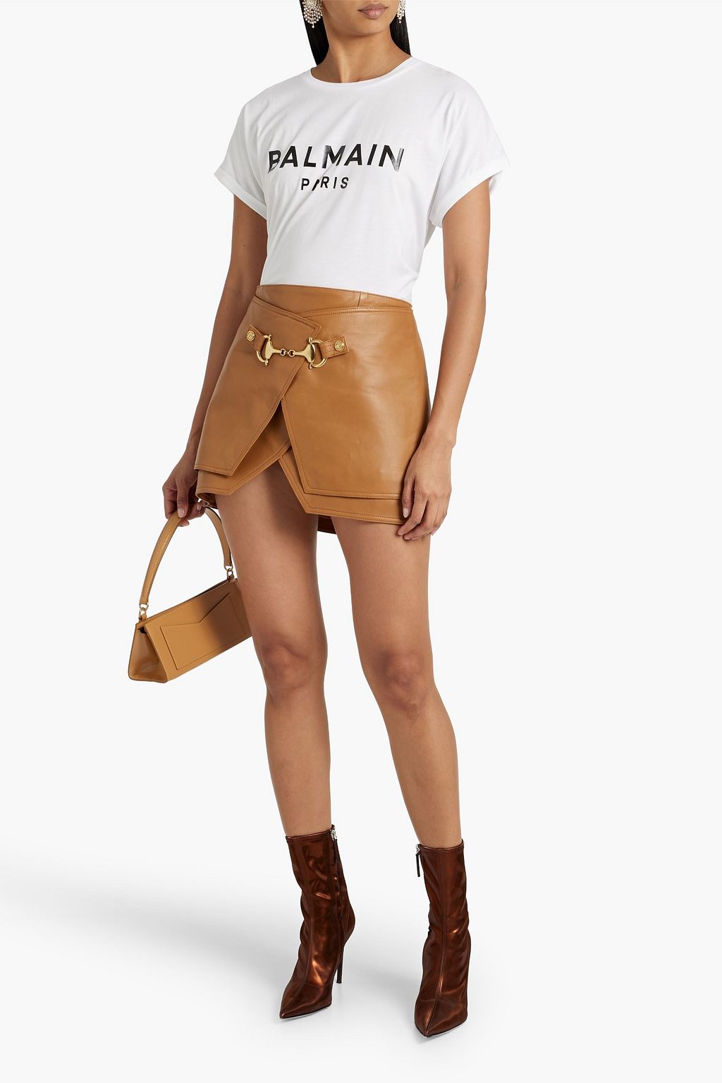 BALMAIN Layered leather mini skirt