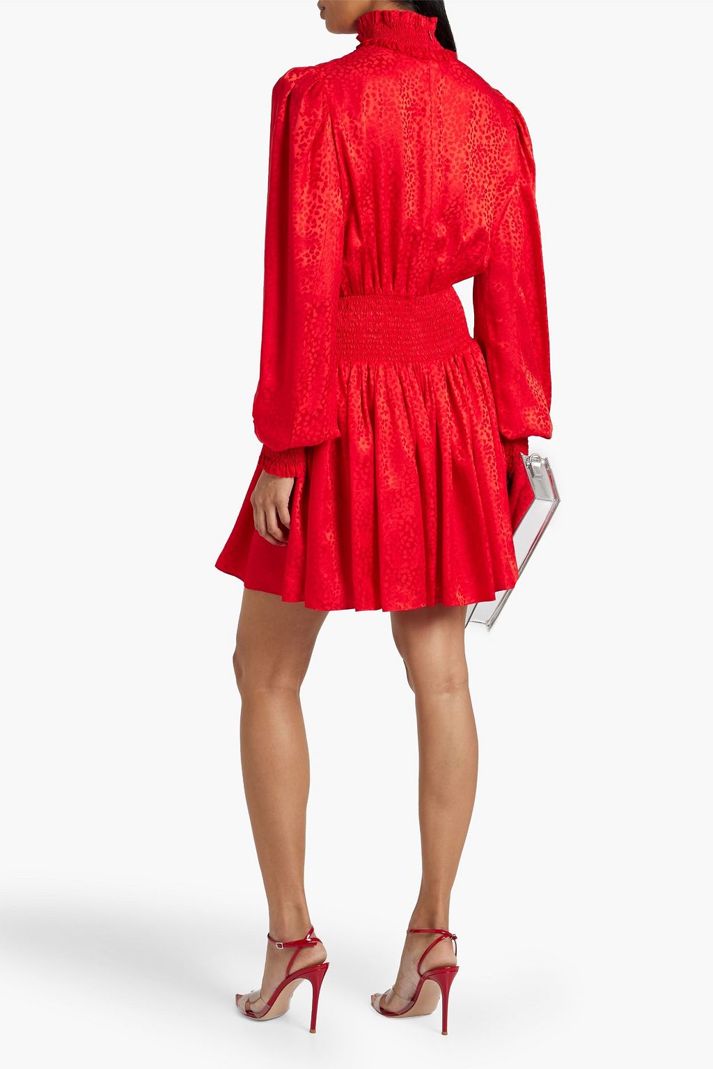 BALMAIN Shirred leopard-print silk-satin jacquard mini dress