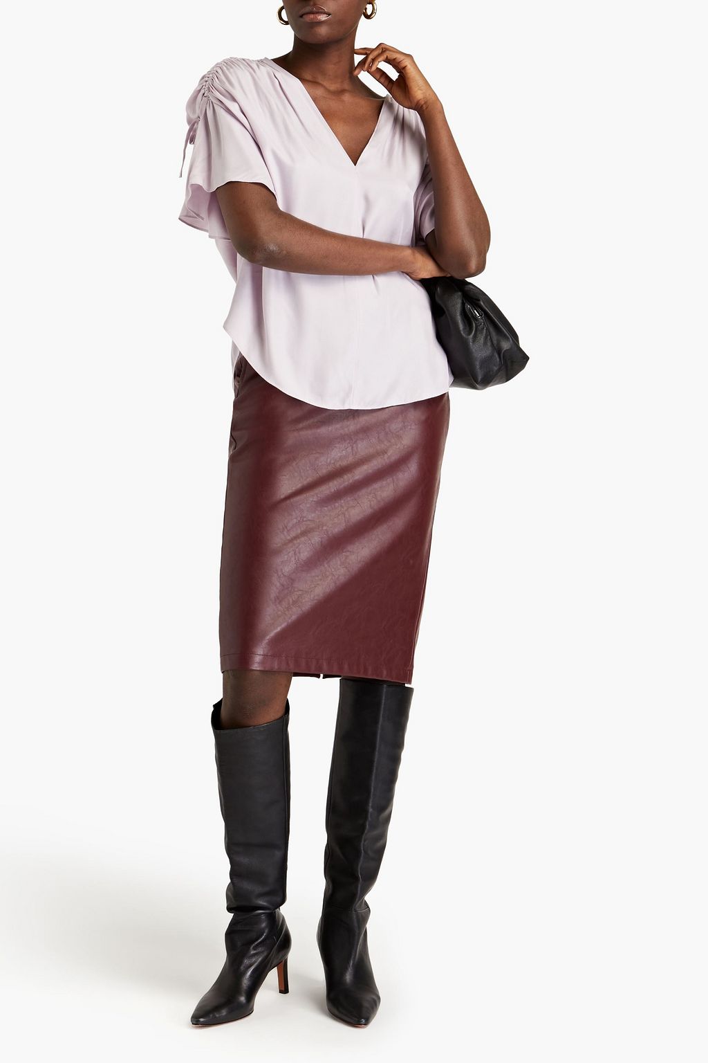 VINCE. Ruched silk-blend satin top