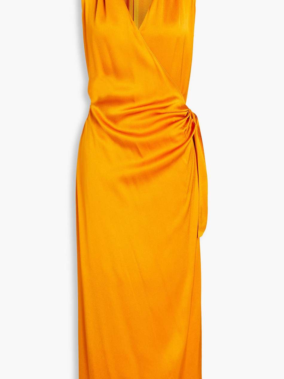 draped satin-crepe midi wrap dress