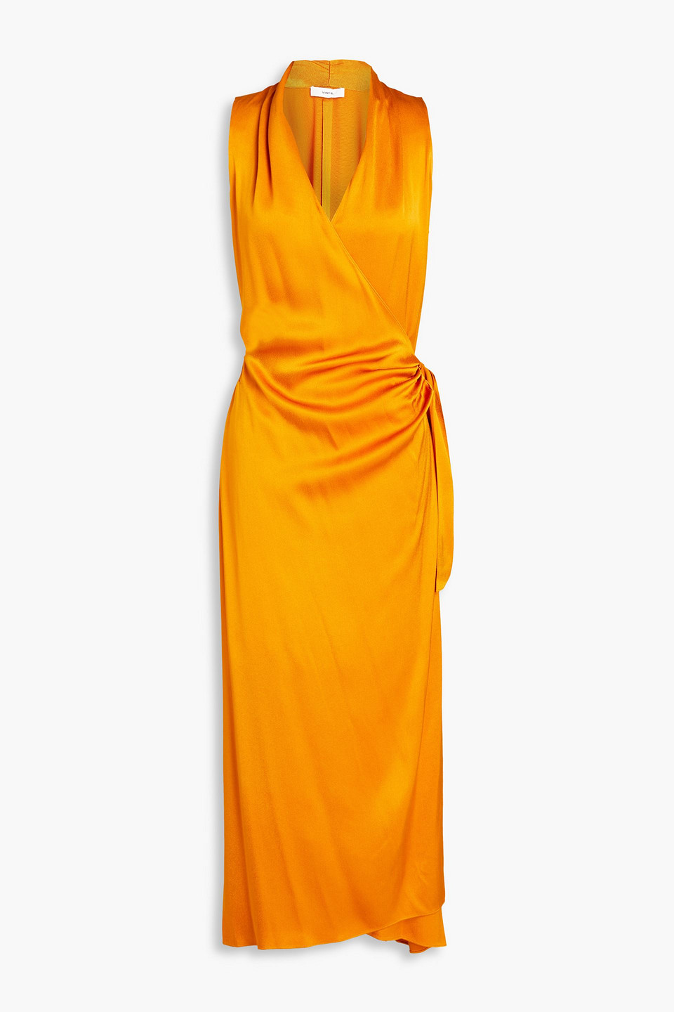 Vince Draped Satin-crepe Midi Wrap Dress In Tan