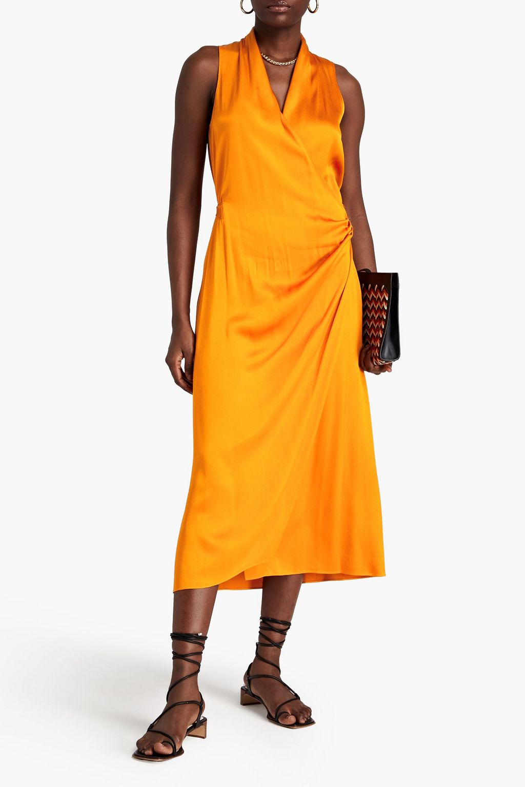 VINCE. Draped satin crepe midi wrap dress THE OUTNET