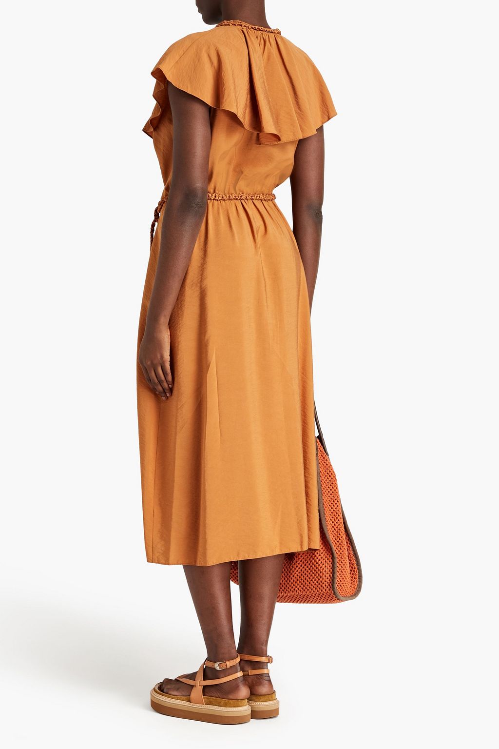 VINCE. Ruffled woven midi wrap dress