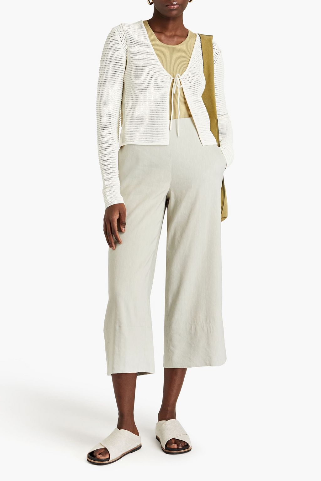 VINCE. Cropped linen-blend wide-leg pants