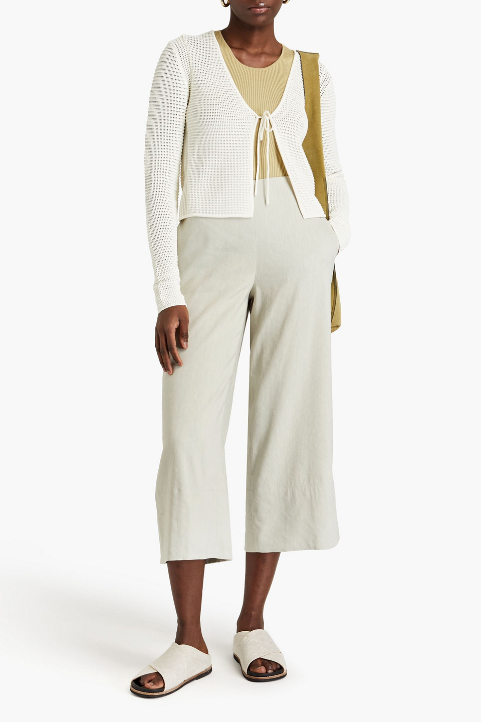 Vince Cropped Hose Mit Weitem Bein Aus Einer Leinenmischung In Sage Green