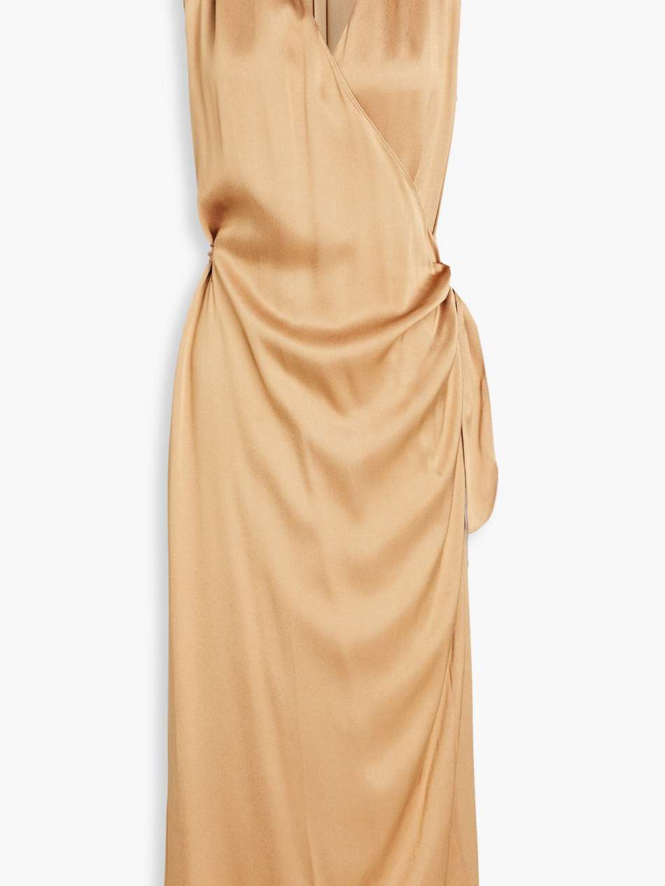 draped satin-crepe midi wrap dress