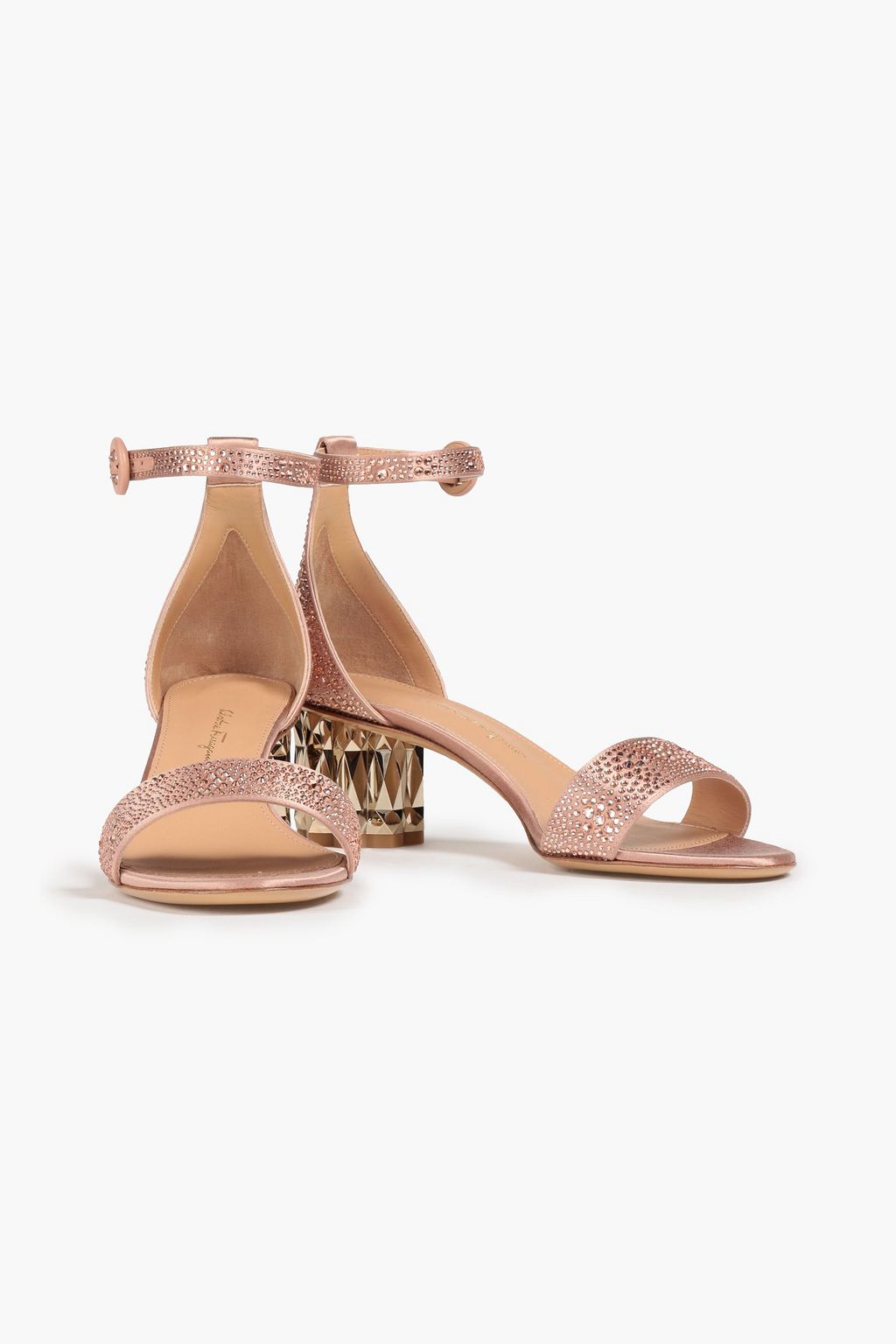 FERRAGAMO 아젤리아 크리스털 장식 새틴 샌들