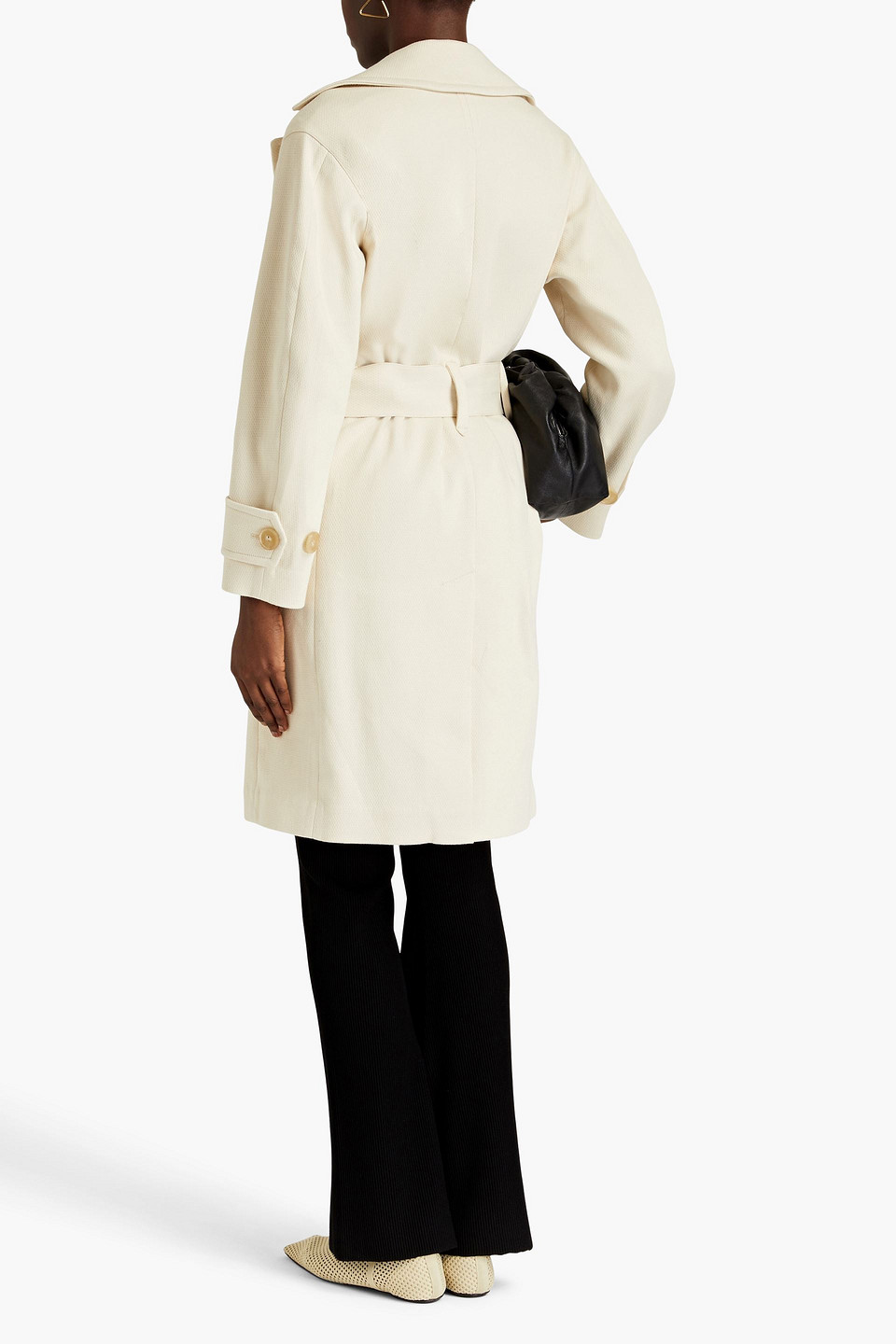 Shop Vince Double-breasted Textured Cotton-blend Coat In Ecru