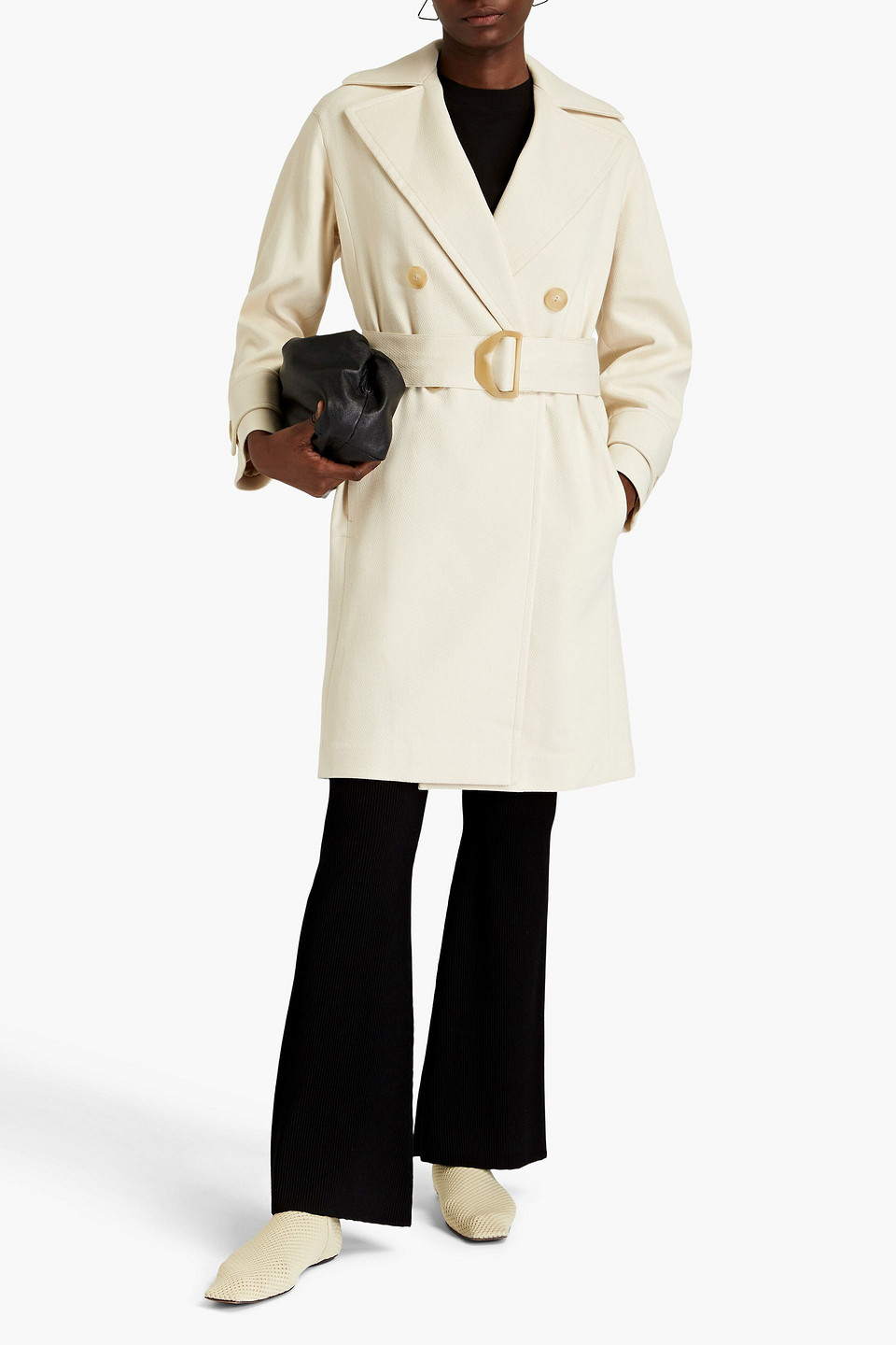 Shop Vince Double-breasted Textured Cotton-blend Coat In Ecru