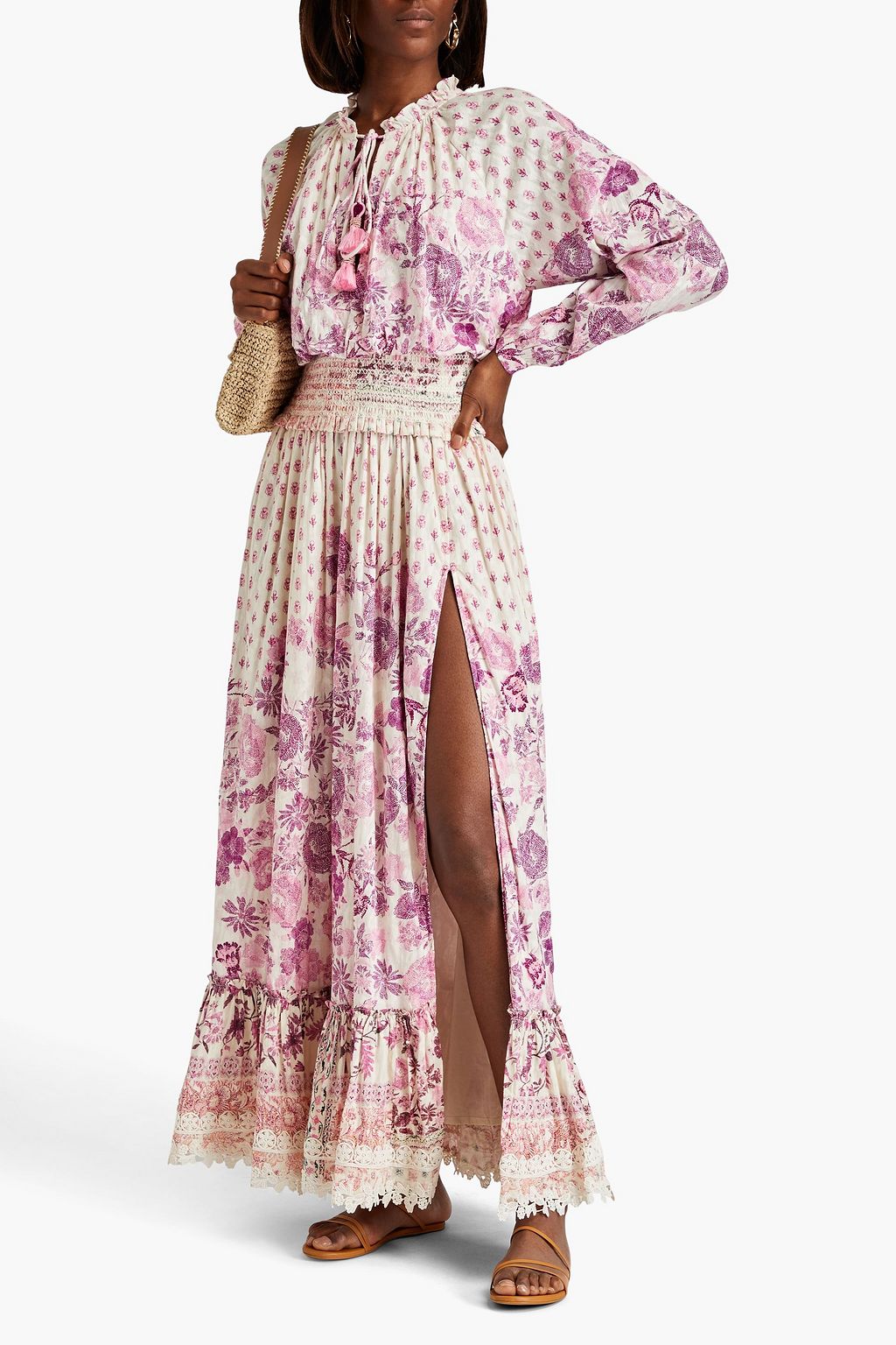 HEMANT & NANDITA Gathered floralprint cottongauze maxi dress THE