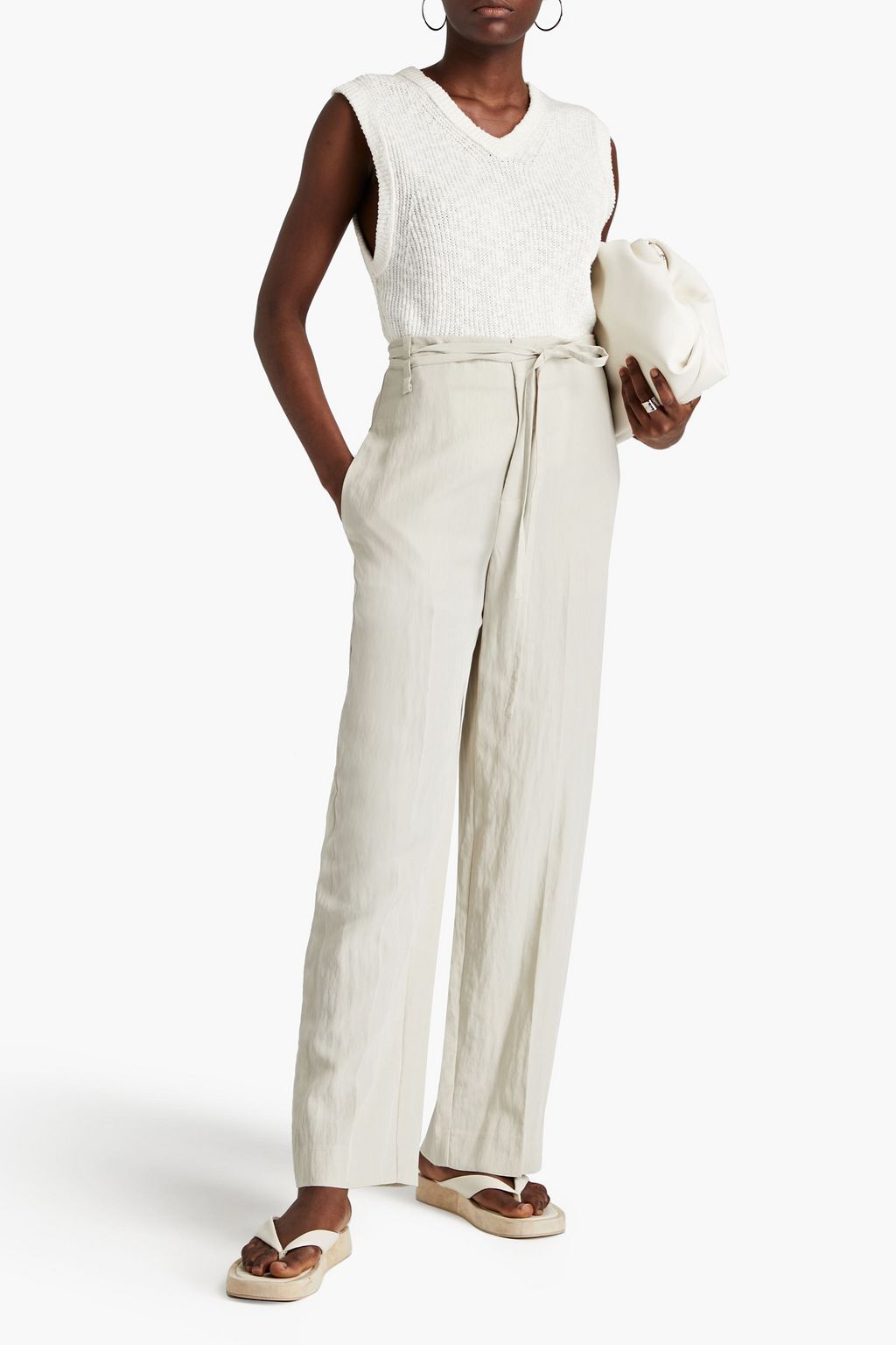 VINCE. Crinkled TENCEL™-blend wide-leg pants