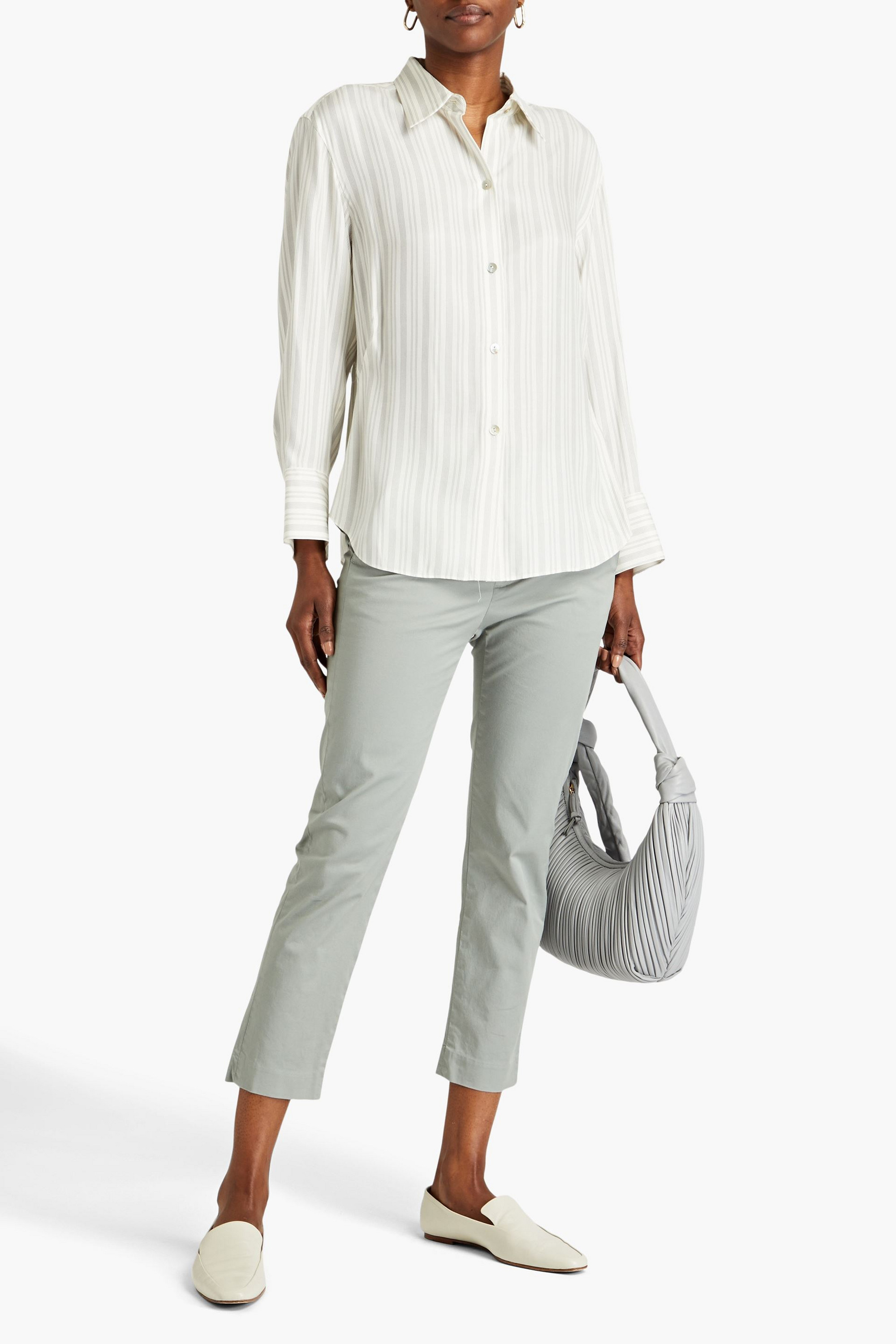 Vince Striped silk-blend twill shirt