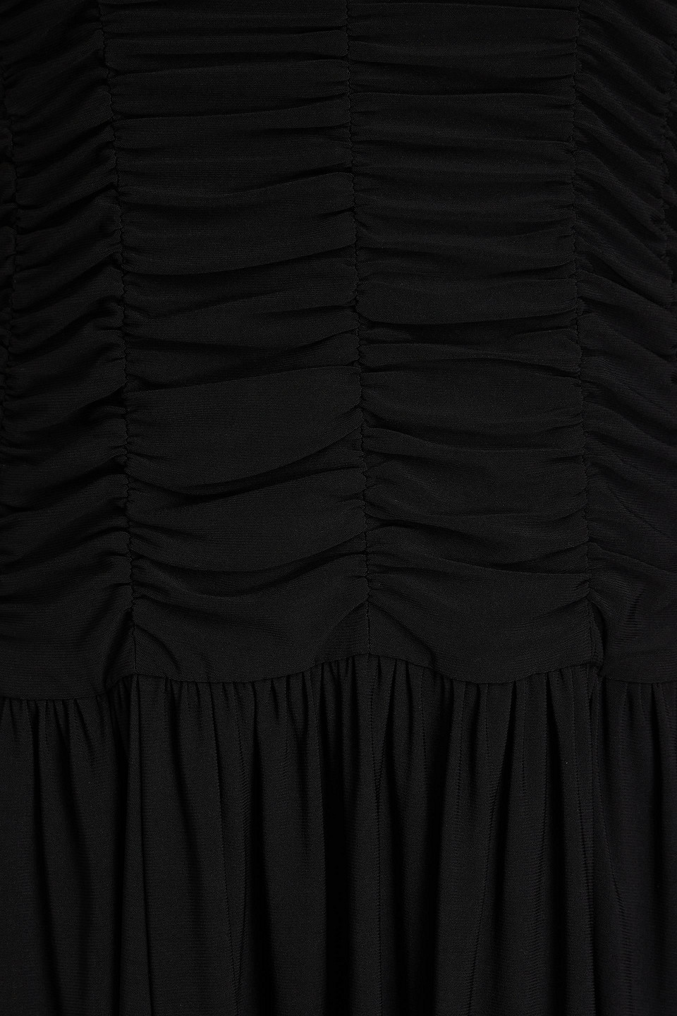 TIBI STRAPLESS RUCHED JERSEY MIDI DRESS