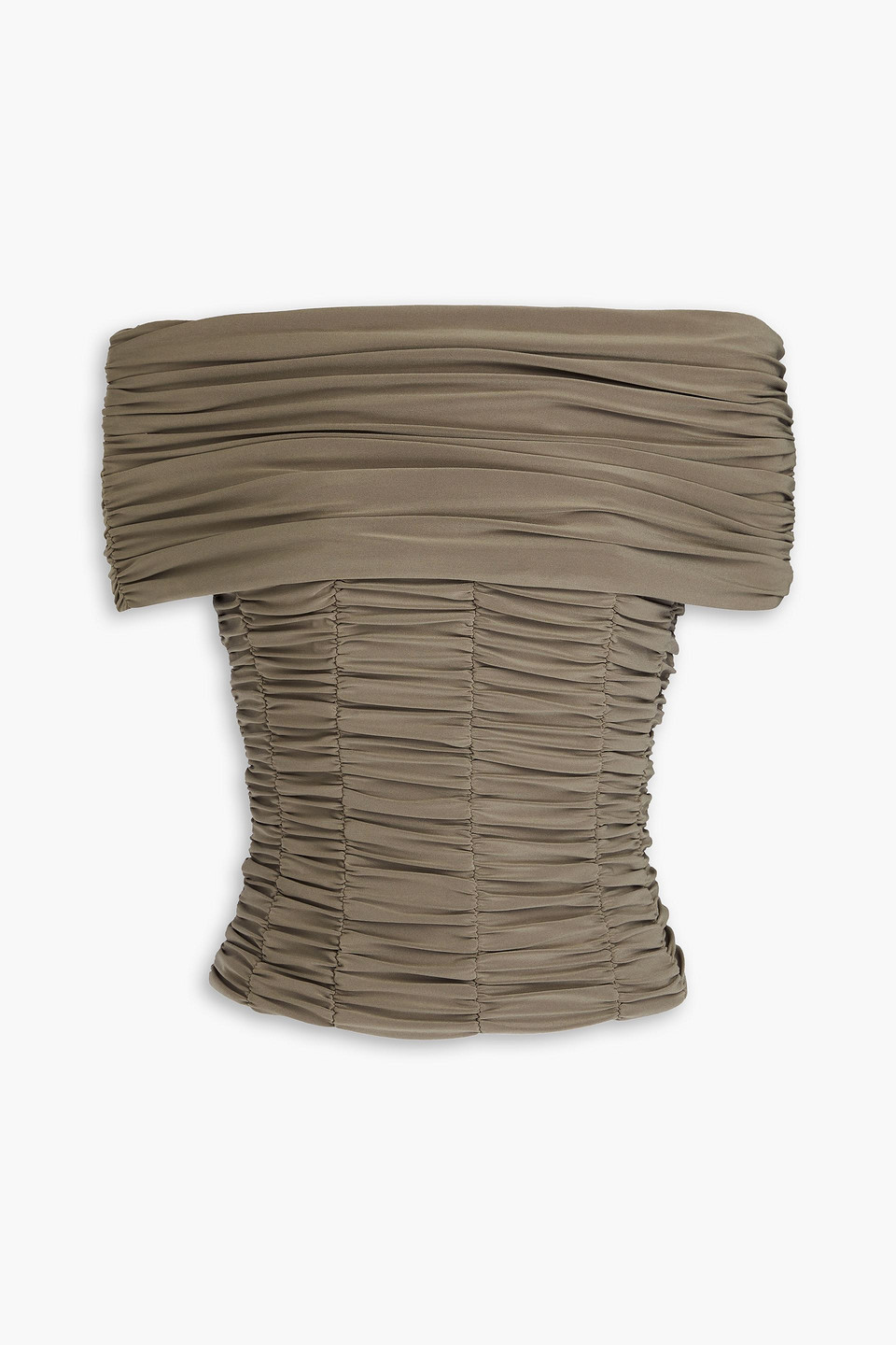 Tibi Off-the-shoulder Convertible Ruched Jersey Top In Army Green