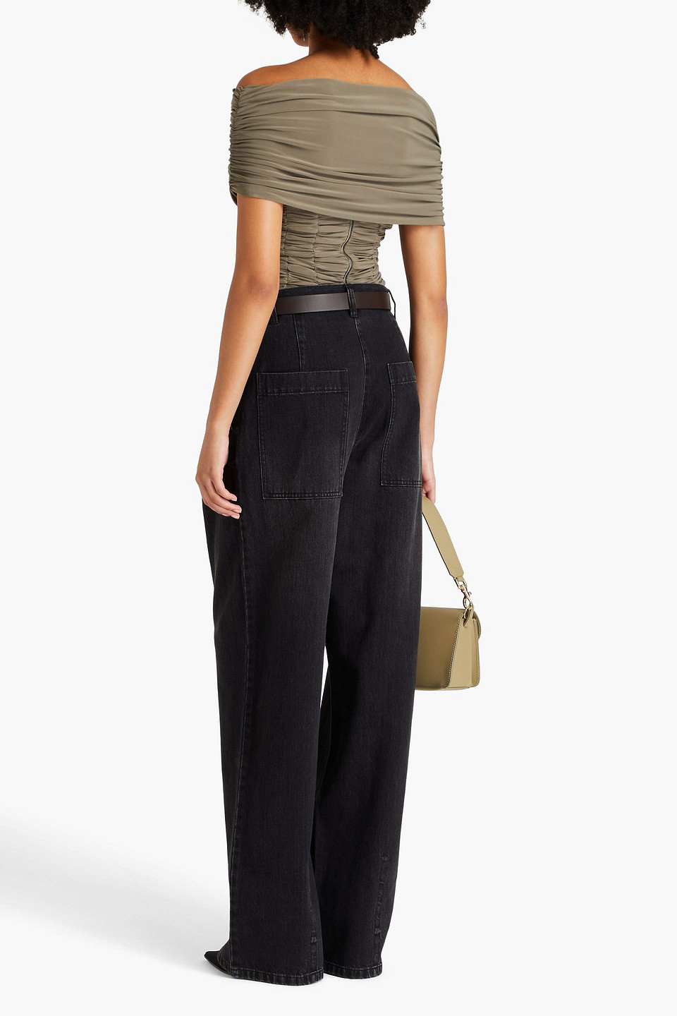 Tibi Pleated High-rise Wide-leg Jeans In Black