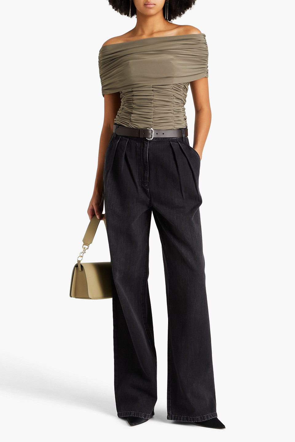 Tibi Pleated High-rise Wide-leg Jeans In Black