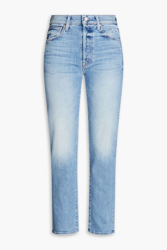 Faded distressed high-rise slim-leg jeans