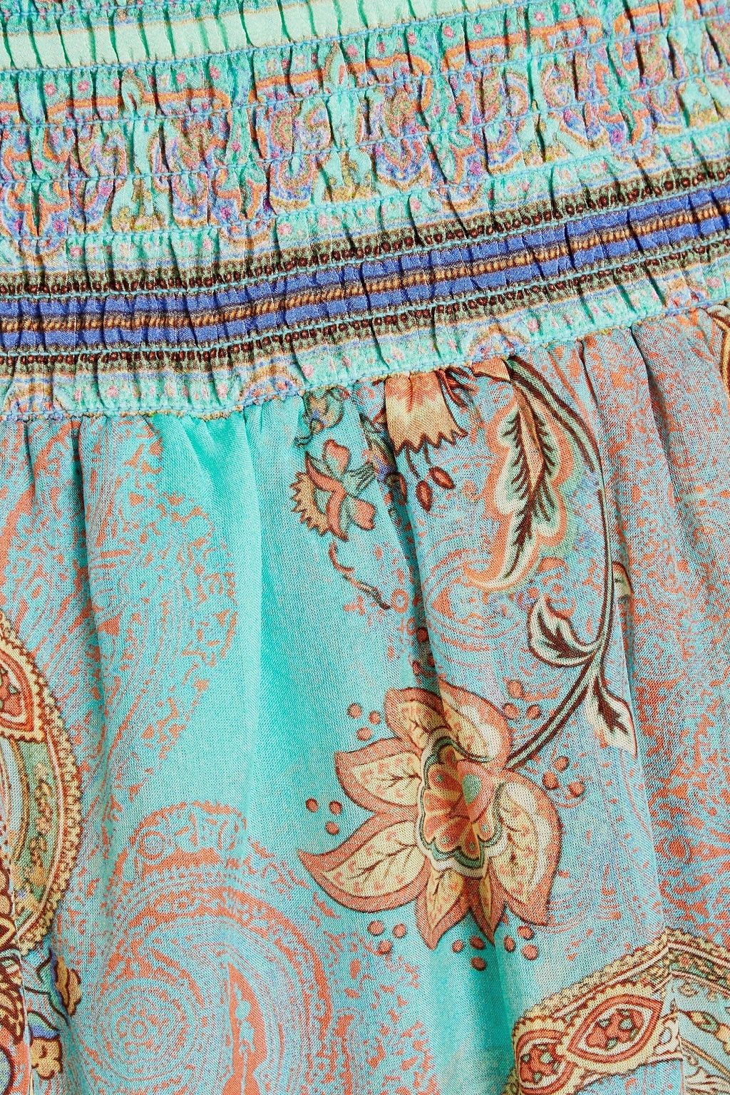 CAMILLA Layered embellished printed silk-chiffon midi skirt
