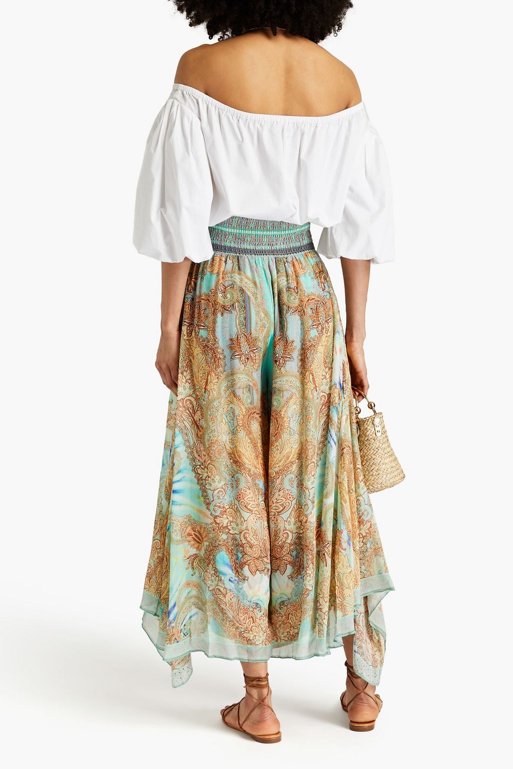 CAMILLA Layered embellished printed silk-chiffon midi skirt