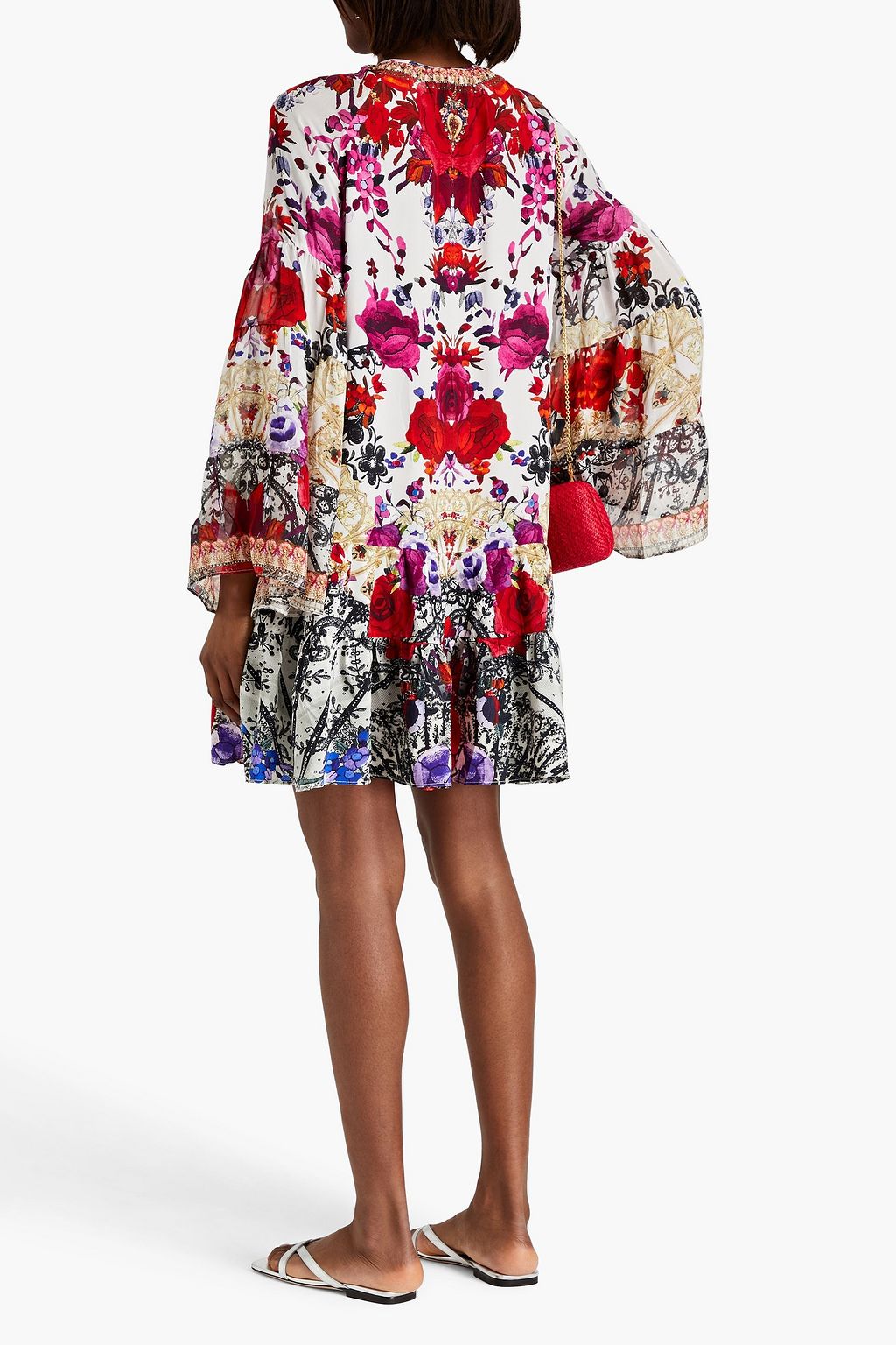 CAMILLA Crystal-embellished floral-print silk crepe de chine mini dress