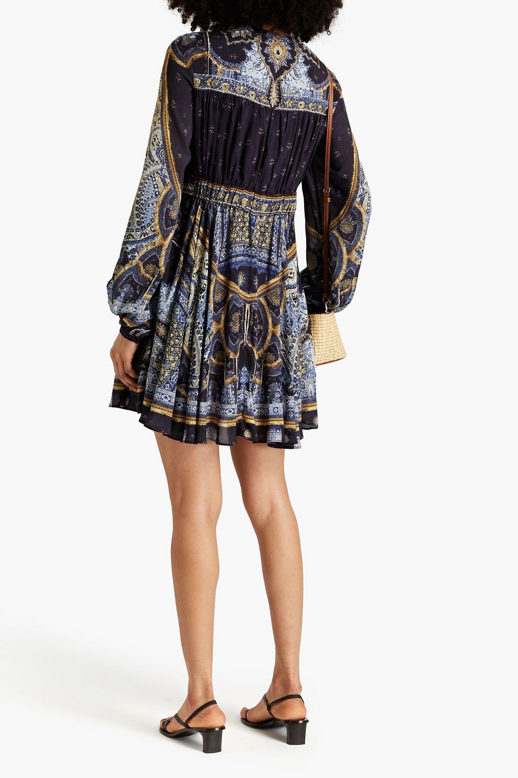 CAMILLA Embellished printed crepe de chine mini dress