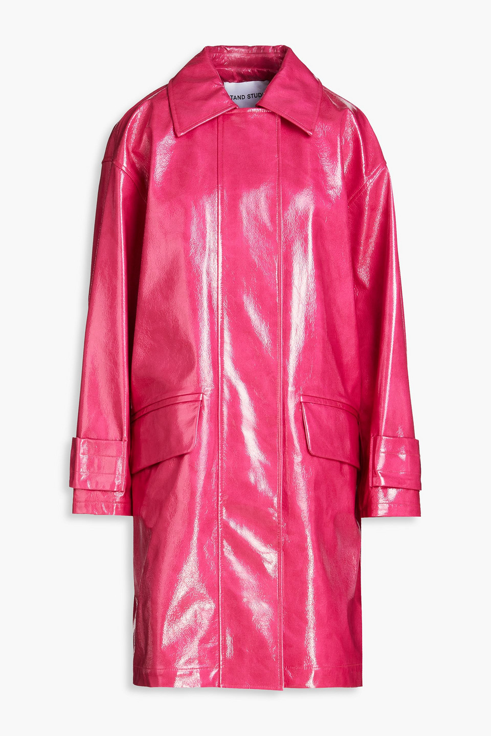 Stand Studio Conni Faux Patent-leather Coat In Fuchsia