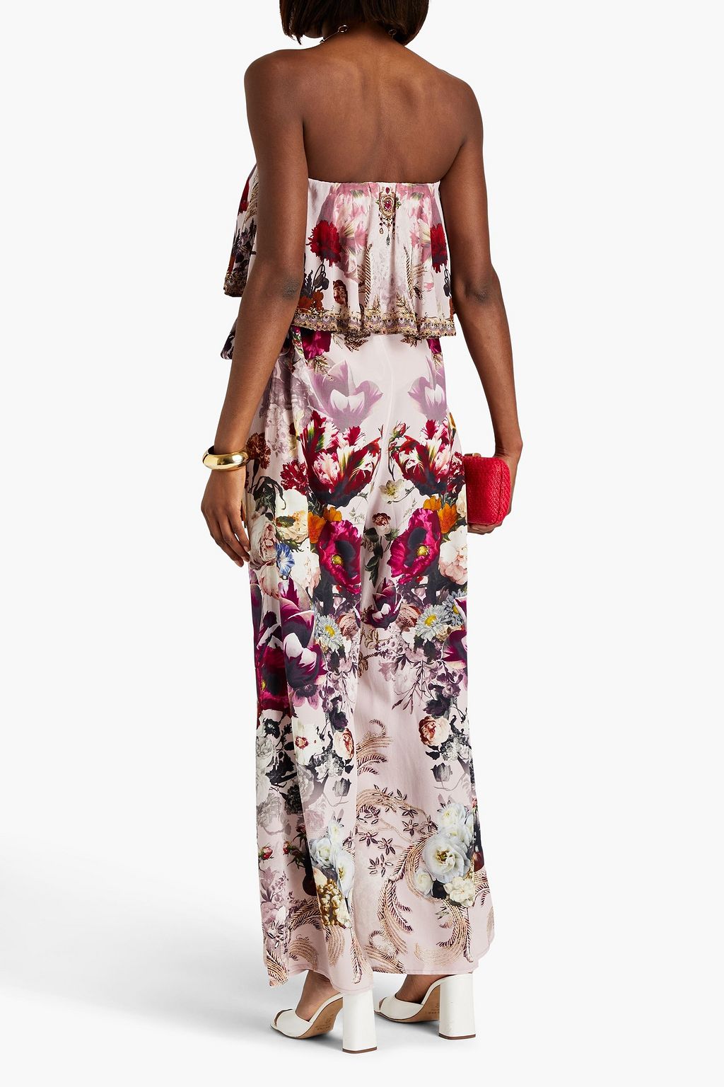 CAMILLA Strapless printed silk crepe de chine wide-leg jumpsuit
