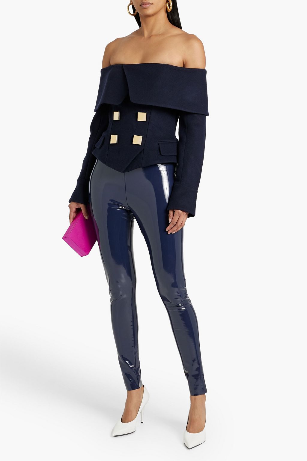 BALMAIN Off-the-shoulder wool and cashmere-blend felt top