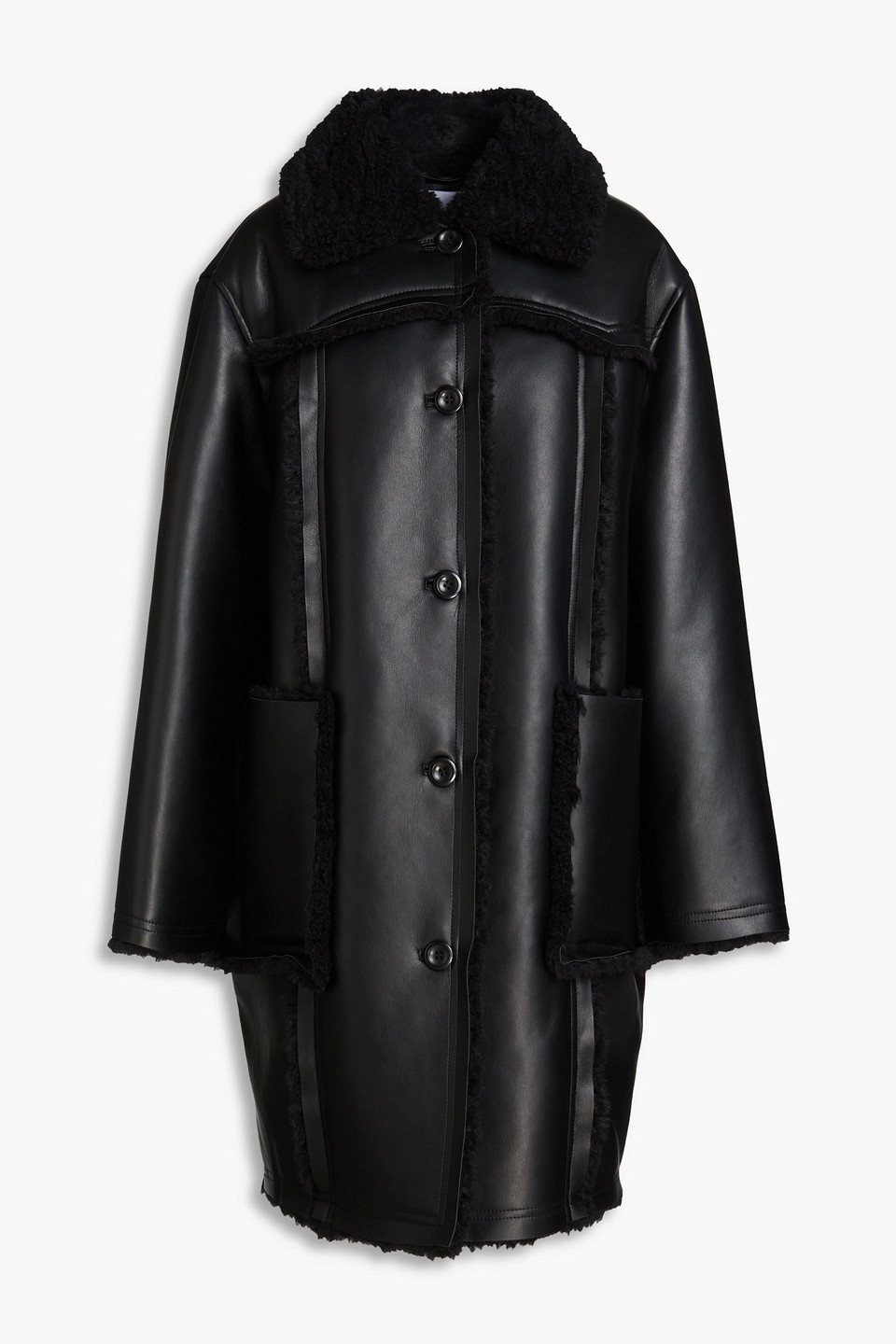 Stand Studio Rodeo Faux Fur-trimmed Faux Leather Coat In Black