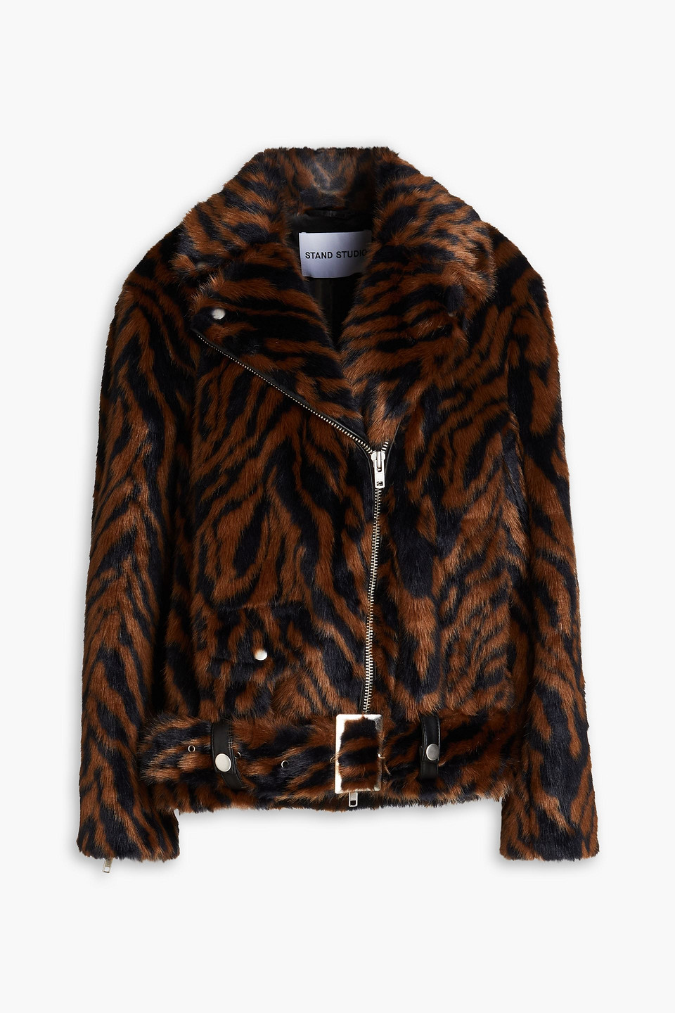 STAND STUDIO LEANA ZEBRA-PRINT FAUX FUR BIKER JACKET