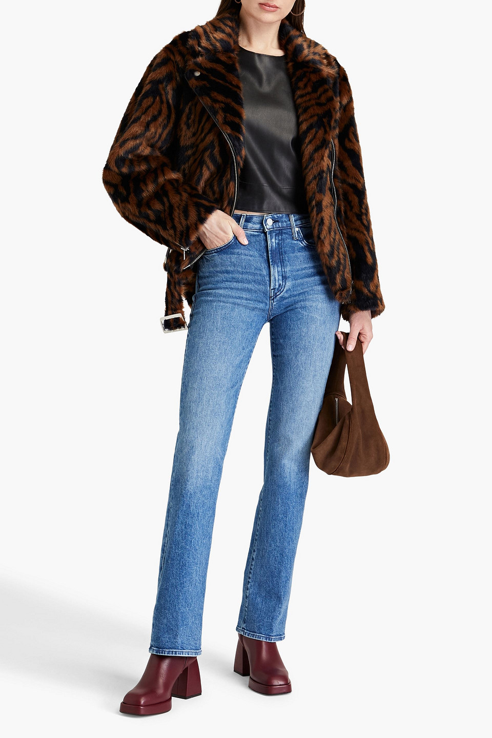 STAND STUDIO LEANA ZEBRA-PRINT FAUX FUR BIKER JACKET