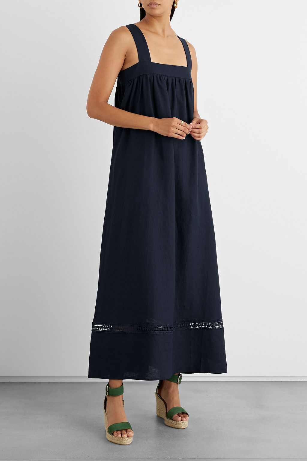 IRIS & INK Celeste crochet-trimmed linen maxi dress