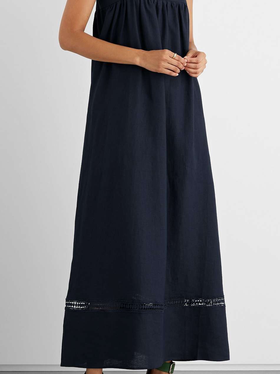 celeste crochet-trimmed linen maxi dress