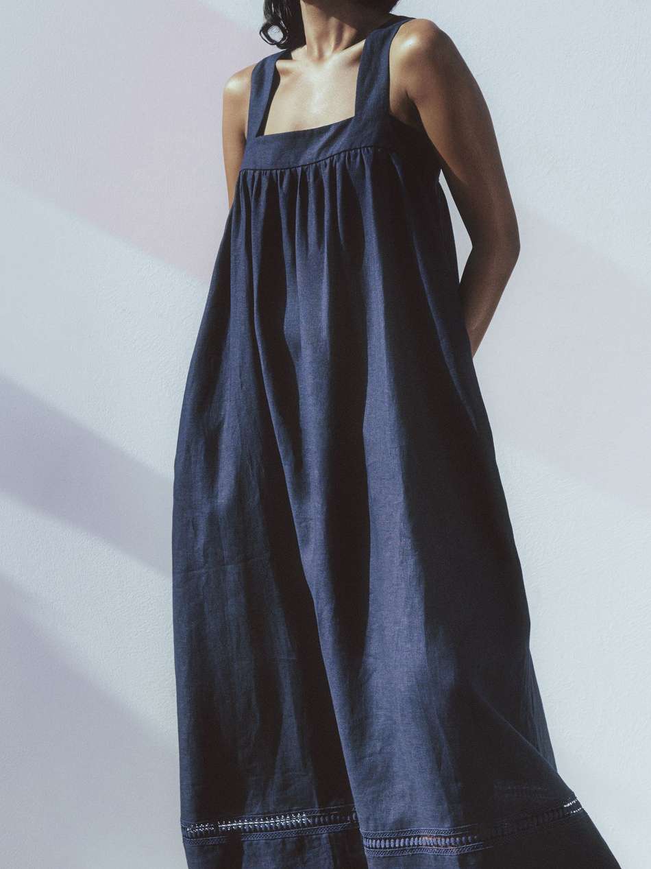 celeste crochet-trimmed linen maxi dress
