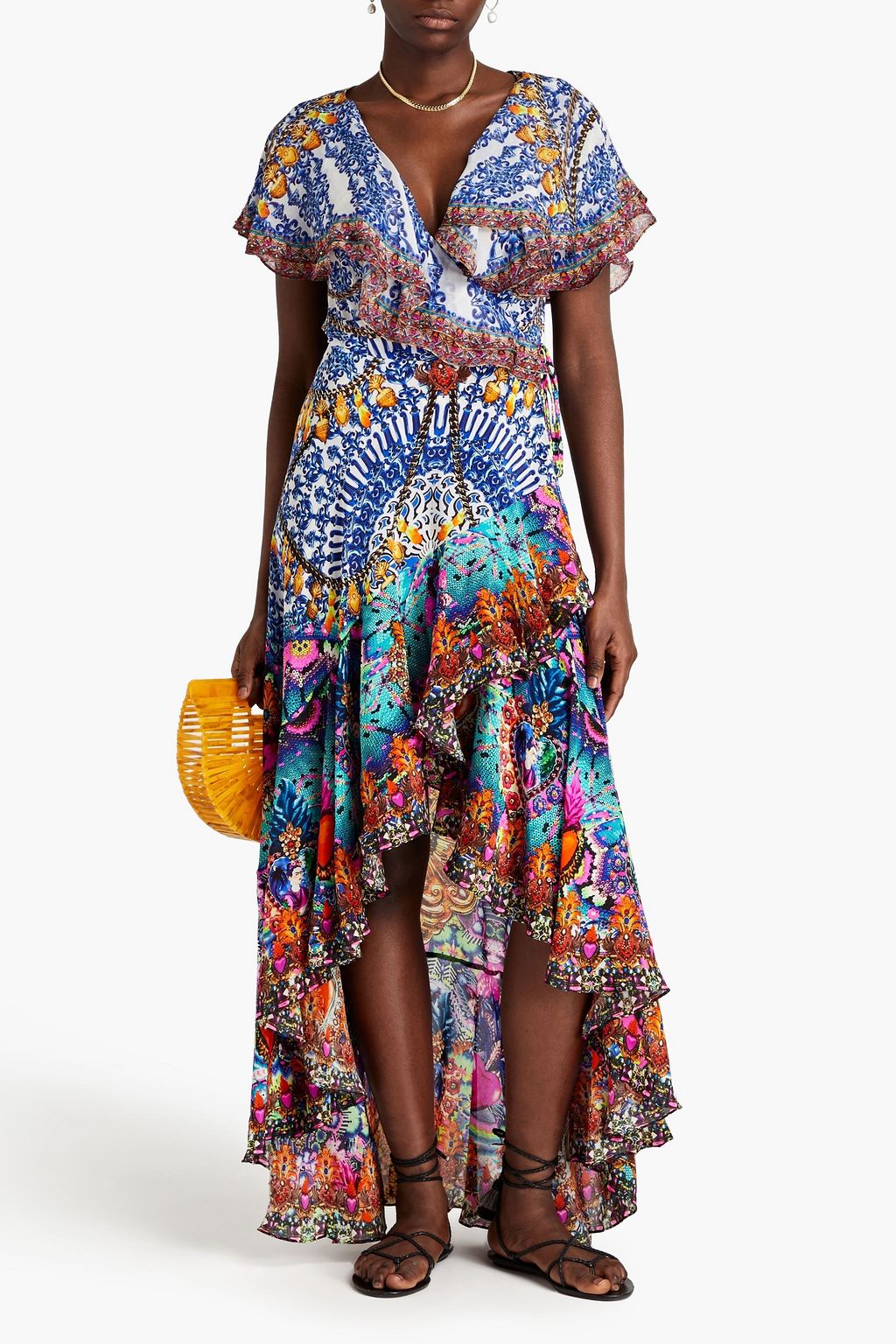 CAMILLA Ruffled printed silk crepe de chine wrap dress
