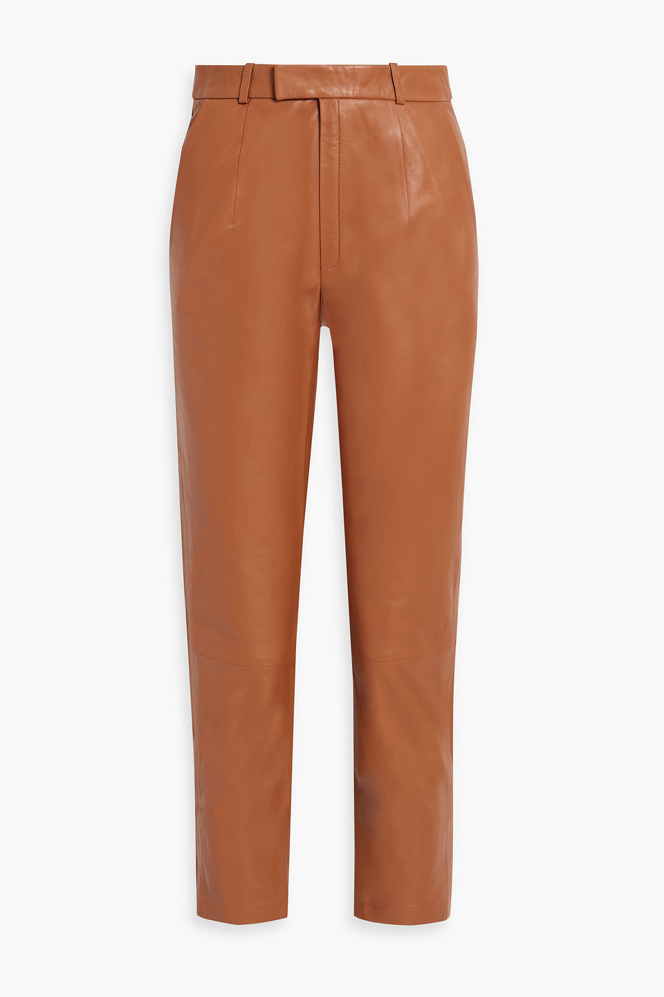 Zeynep Arcay Cropped Leather Tapered Pants In Tan