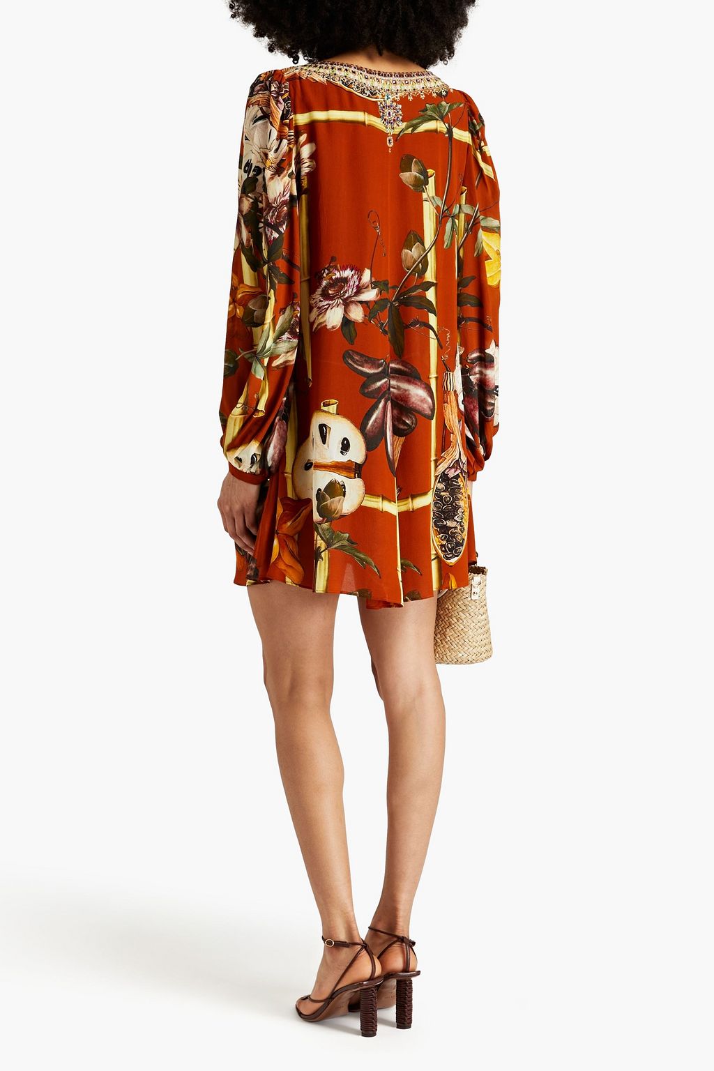 CAMILLA Embellished printed silk crepe de chine mini dress
