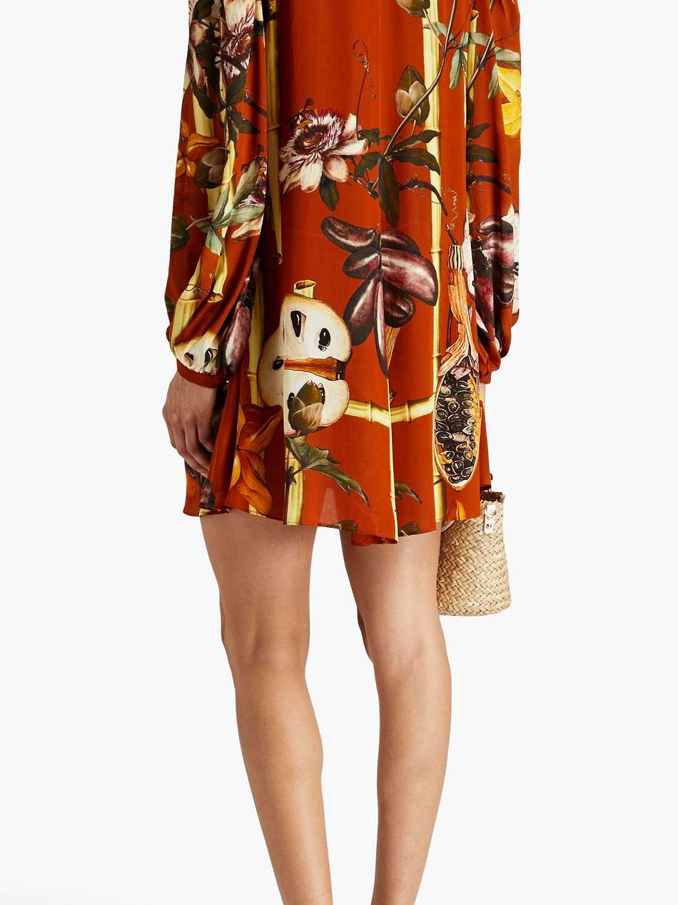 embellished printed silk crepe de chine mini dress