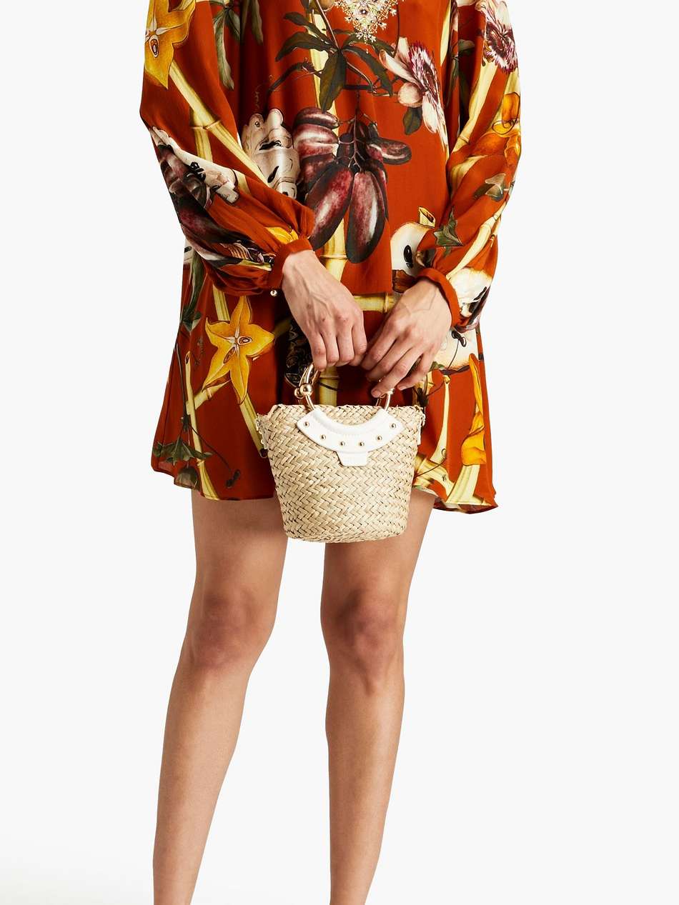 embellished printed silk crepe de chine mini dress
