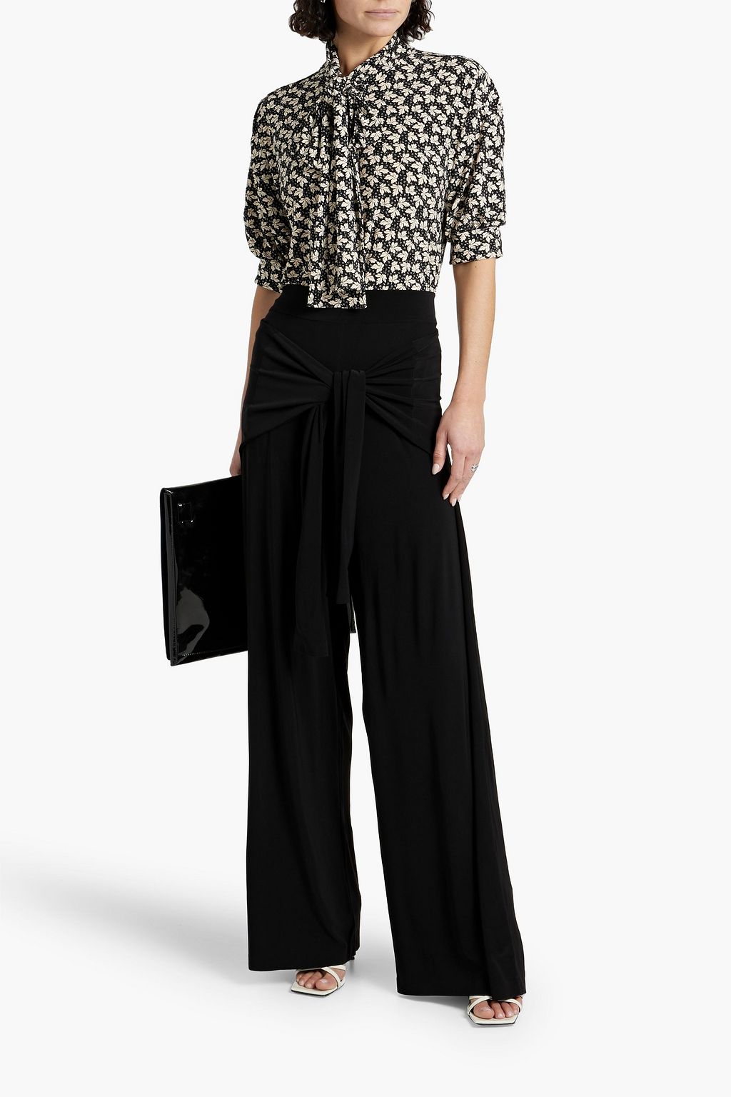 NORMA KAMALI Printed stretch-jersey blouse
