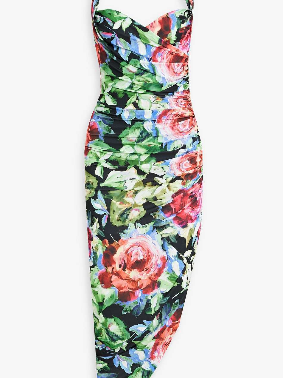 cayla ruched floral-print stretch-jersey halterneck maxi dress