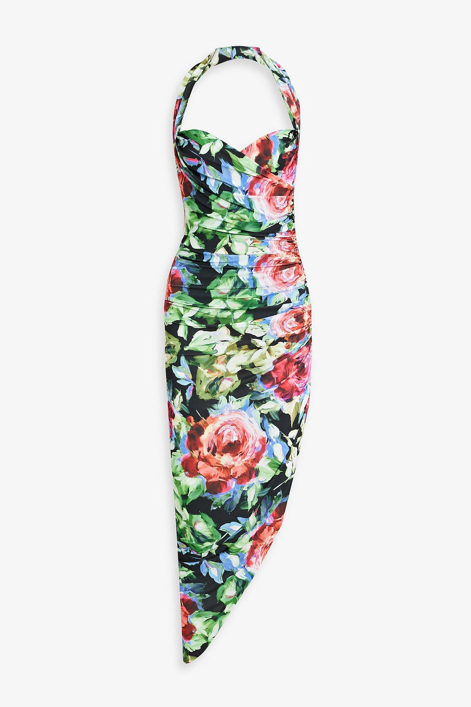 Norma Kamali Cayla Ruched Side Drape Halter Gown In Green