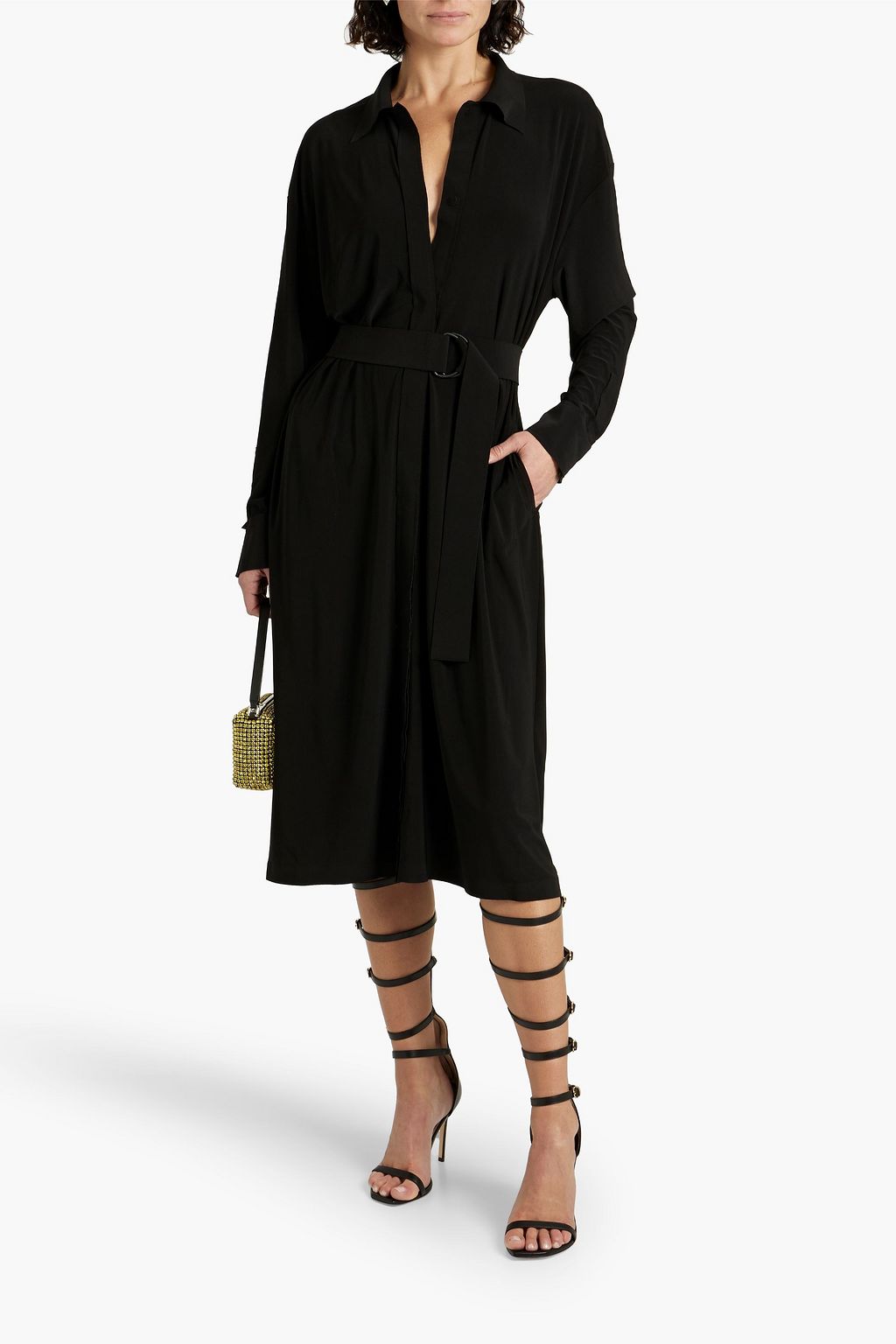 NORMA KAMALI Belted stretch-jersey midi shirt dress