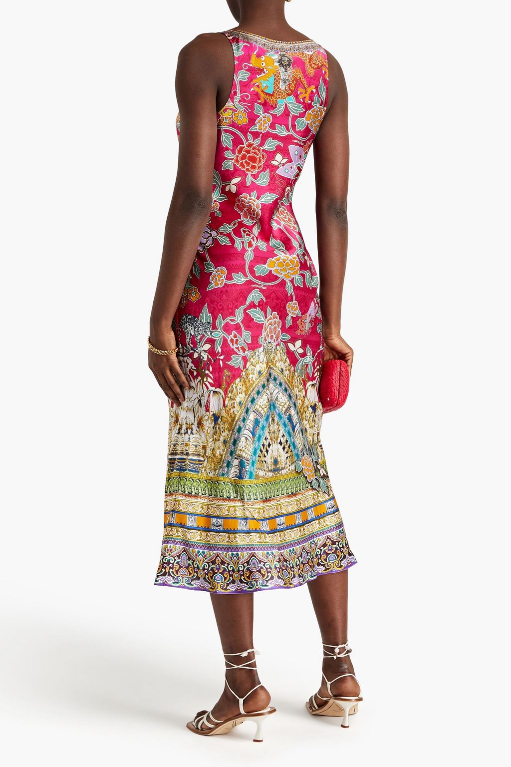 CAMILLA Embellished printed silk midi slip dress THE