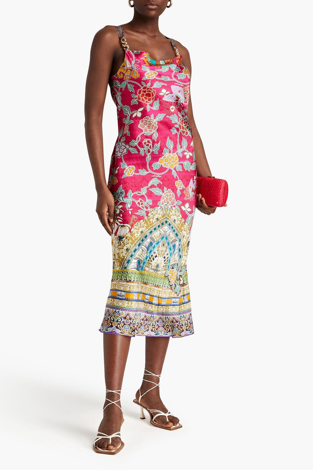 CAMILLA Embellished printed silk midi slip dress THE