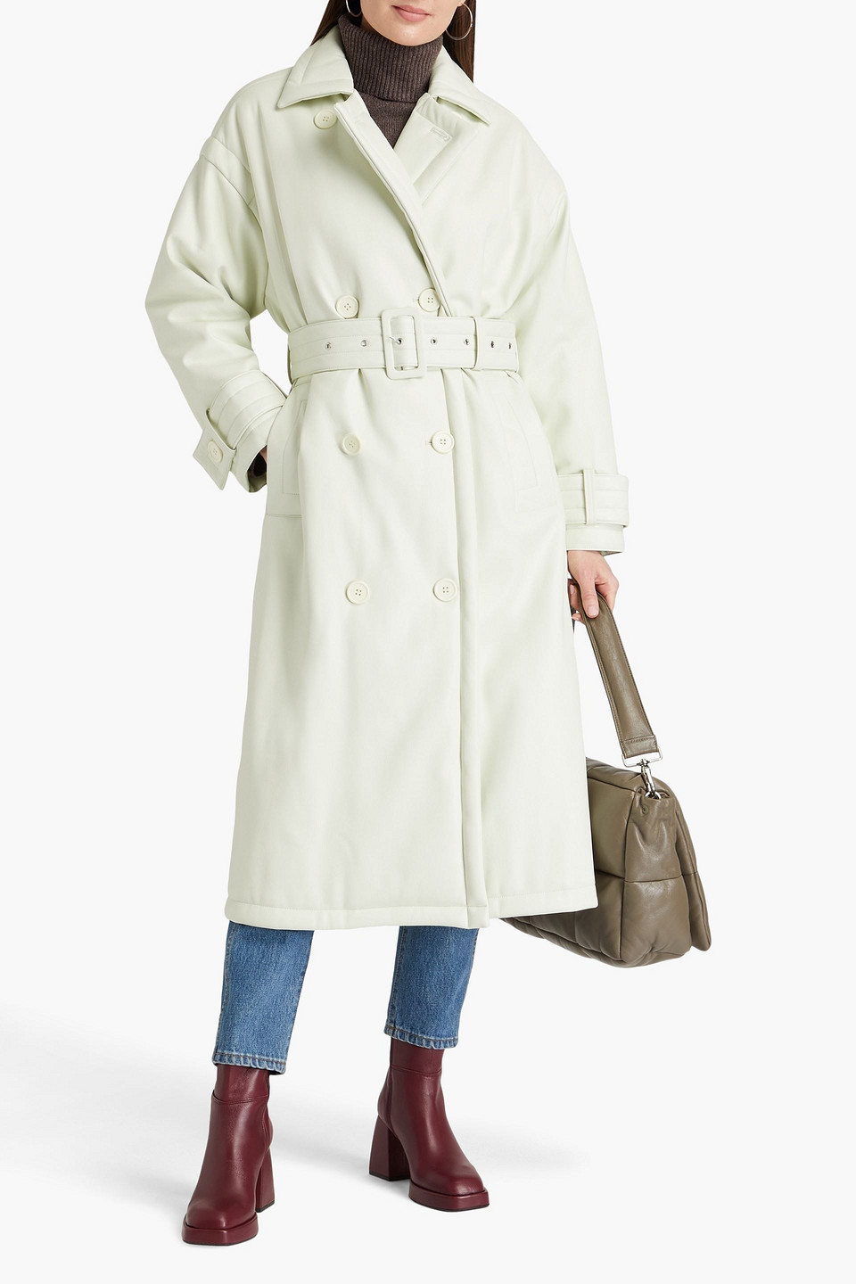 Shop Stand Studio Emily Faux Leather Trench Coat In Light Green