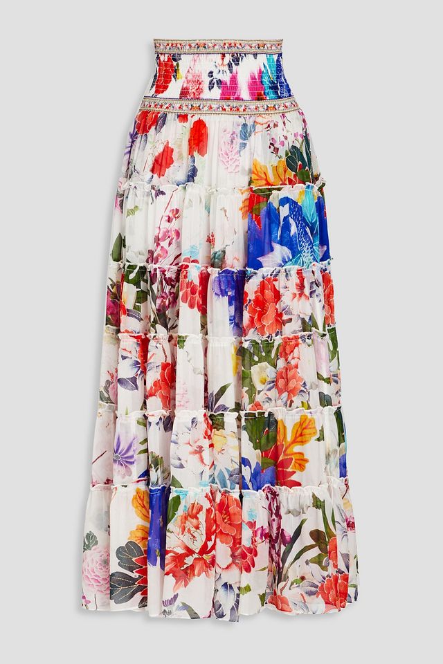 Tiered floral-print silk-chiffon maxi skirt