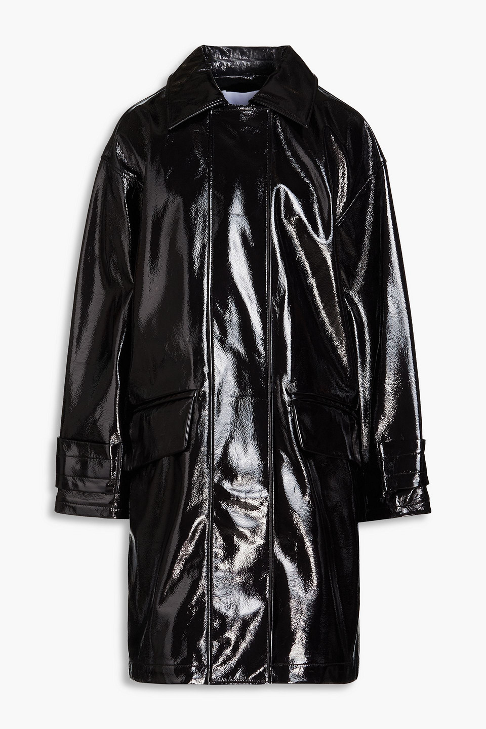 Stand Studio Conni Faux Patent-leather Coat In Black