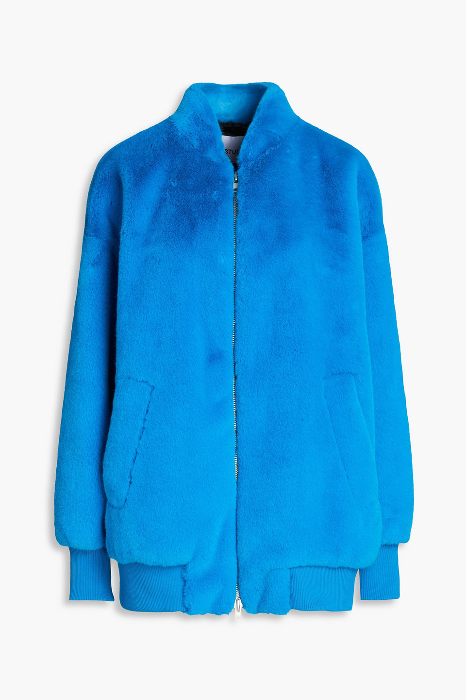 Shop Stand Studio Iman Faux Fur Bomber Jacket In Azure